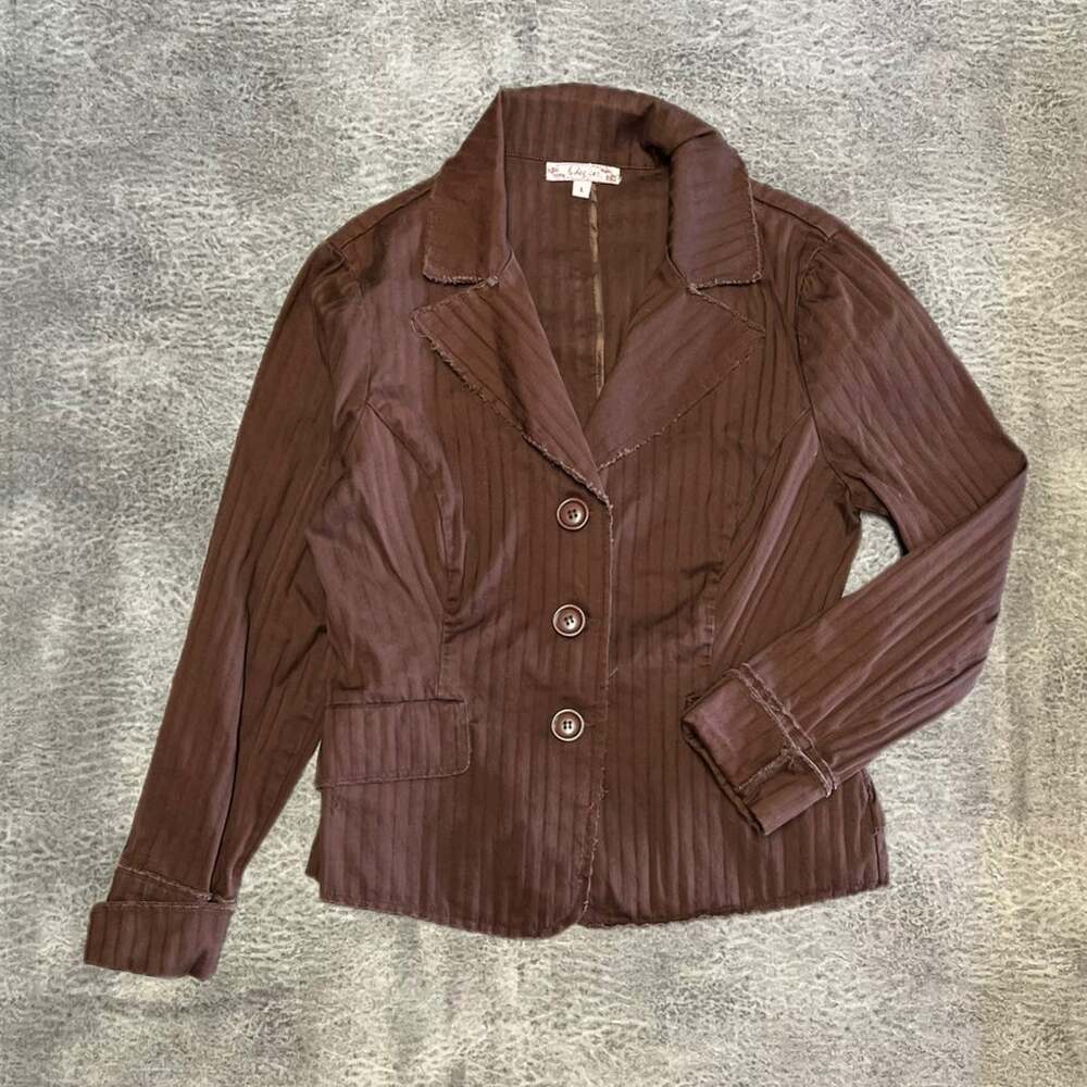 Y2k 6 Degrees Pinstripe Ruffled Jacket - Picture 1 of 7